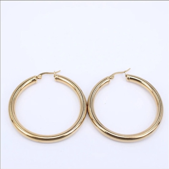 NEW 18K Yellow Gold Round 1.2” Tube Hoop Earrings - Picture 5 of 6